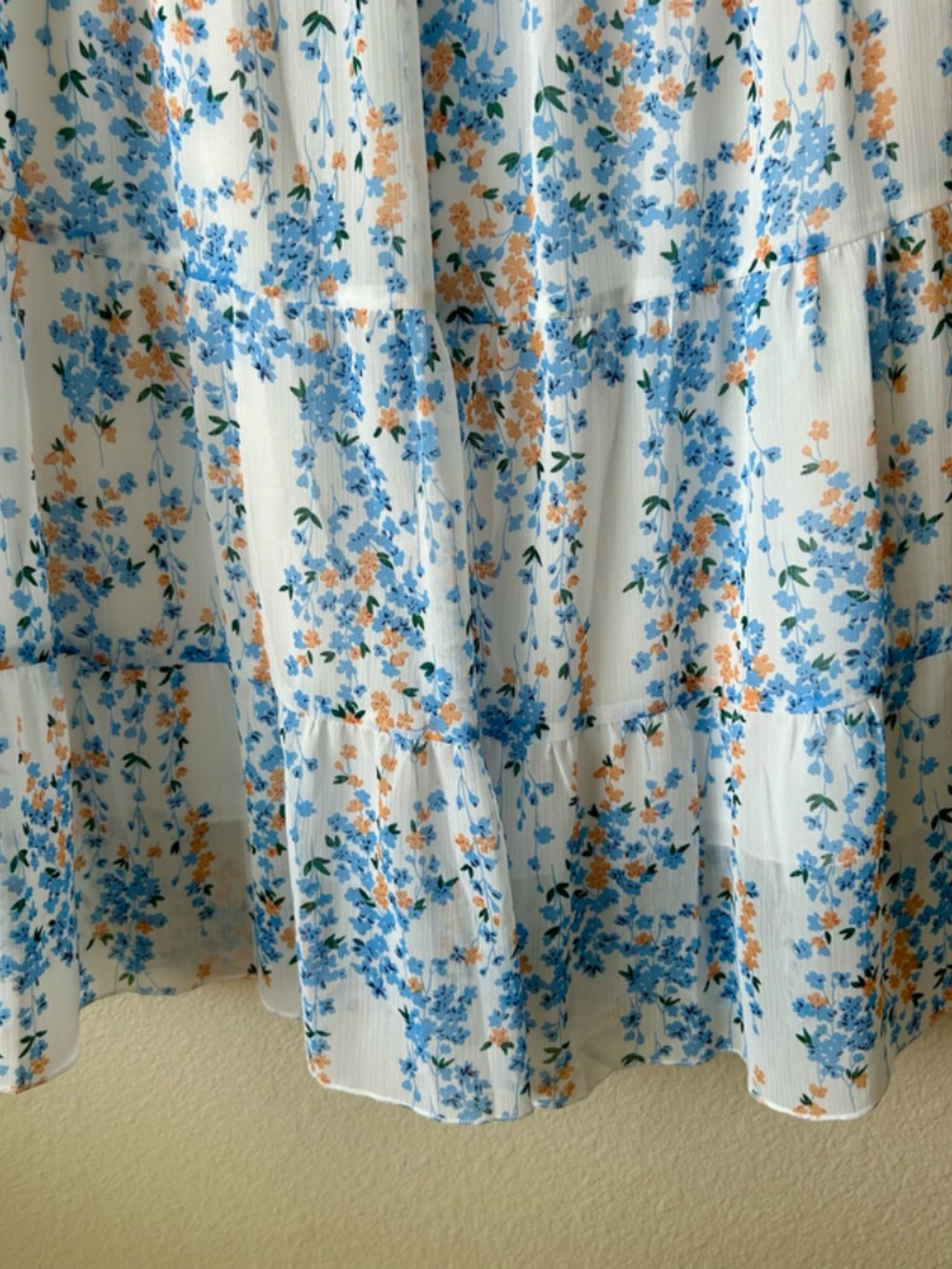 Blue Orange Floral Dress Short Layered Sleeves Ruffle Neck Shein Size Small - Picture 6 of 12